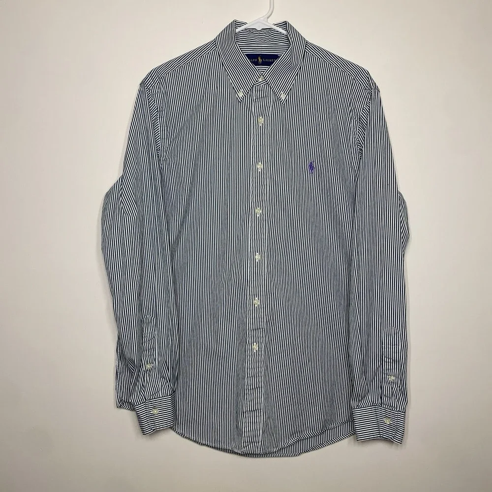 Polo Ralph Lauren Button Down Men's Large Green White Stripe Purple‎ Pony